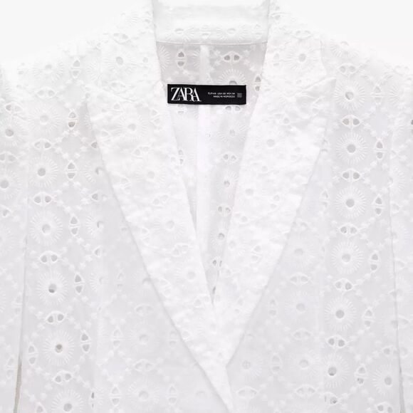 ZARA White PERFORATED EMBROIDERY BLAZER Jacket Size Small Ref. 2989/546 - Picture 6 of 7